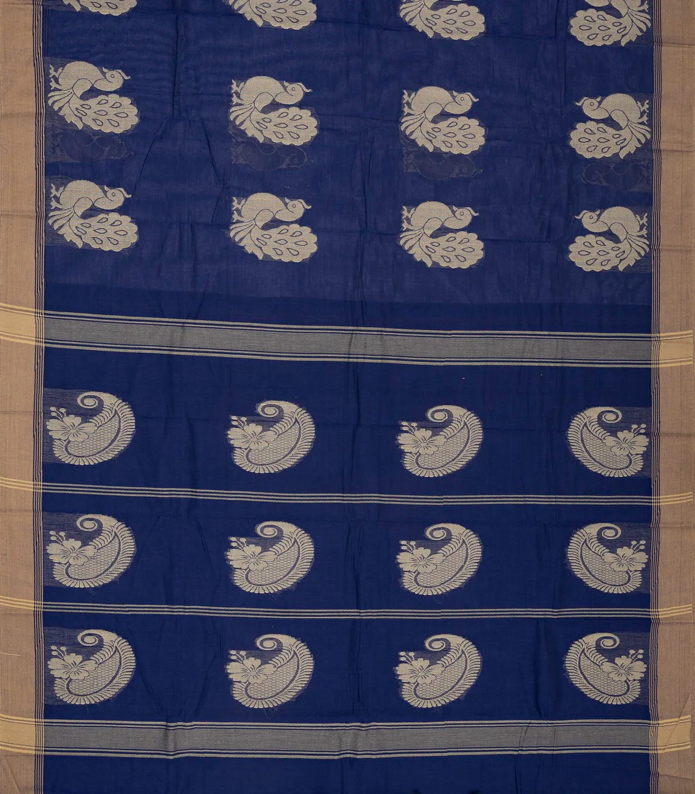 Dark Blue Handloom Rasipuram Cotton Saree With Annam Buttas