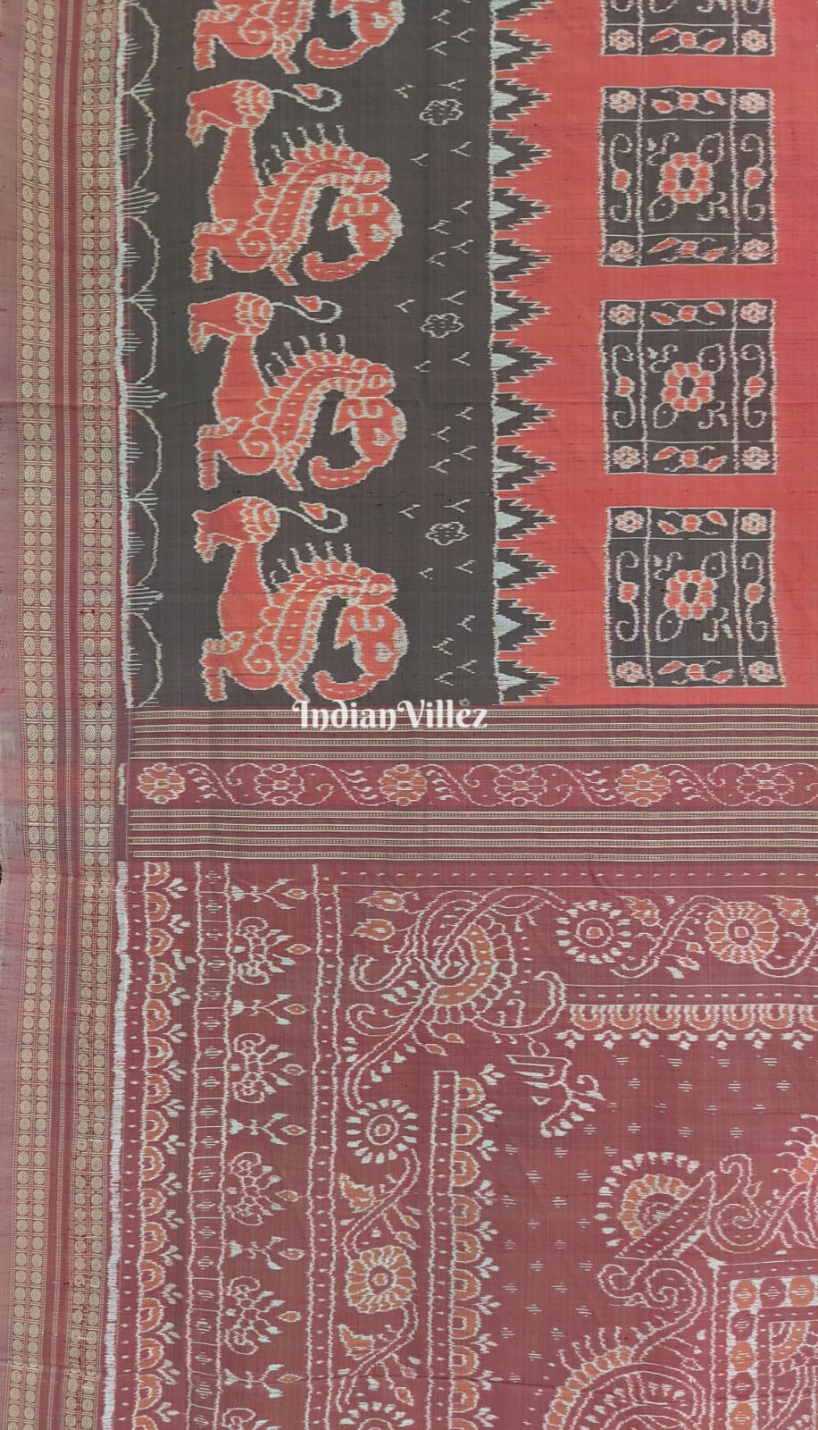 Peach Multicoloured Sambalpuri Ikat Silk Pastel Saree