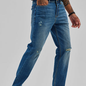 Blue Distressed Regular Fit Jeans
