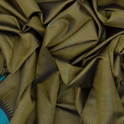 Dark Olive Handloom Kanchipuram Korvai Silk Saree With Raindrop Buttas