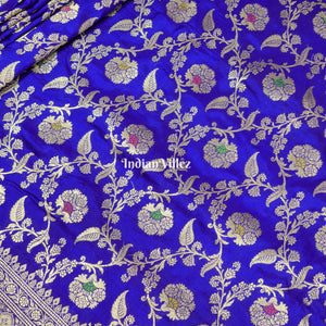 Violet Floral Design Pure Banarasi Katan Saree