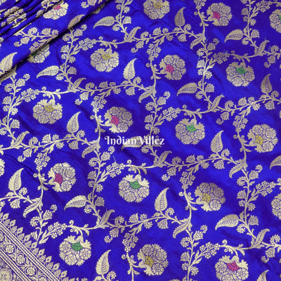 Violet Floral Design Pure Banarasi Katan Saree