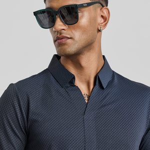 Greyish Blue Textured Polo T-Shirt
