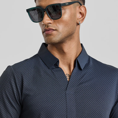Greyish Blue Textured Polo T-Shirt