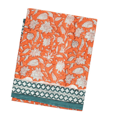 Peach Woven Jaipur Cotton Saree With White Printed Floral Motifs