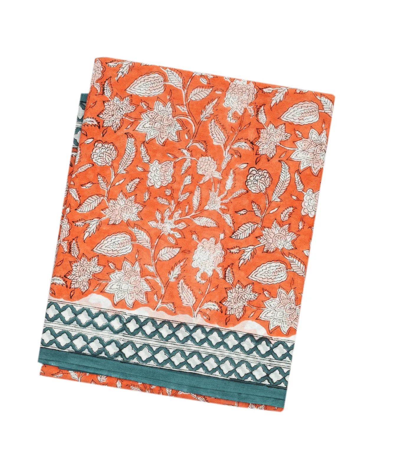 Peach Woven Jaipur Cotton Saree With White Printed Floral Motifs