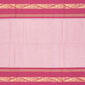 Cream Handloom Bengal Cotton Saree With Contrast Pink Border