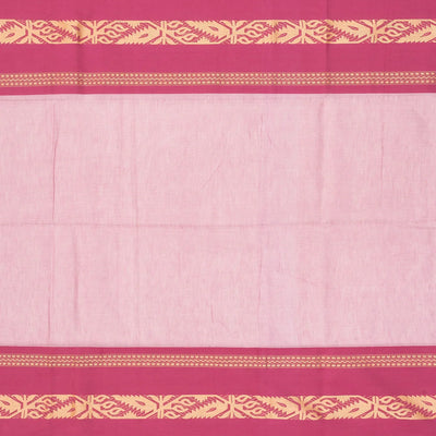 Cream Handloom Bengal Cotton Saree With Contrast Pink Border