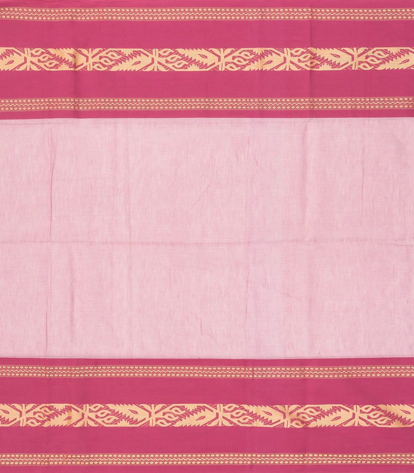 Cream Handloom Bengal Cotton Saree With Contrast Pink Border