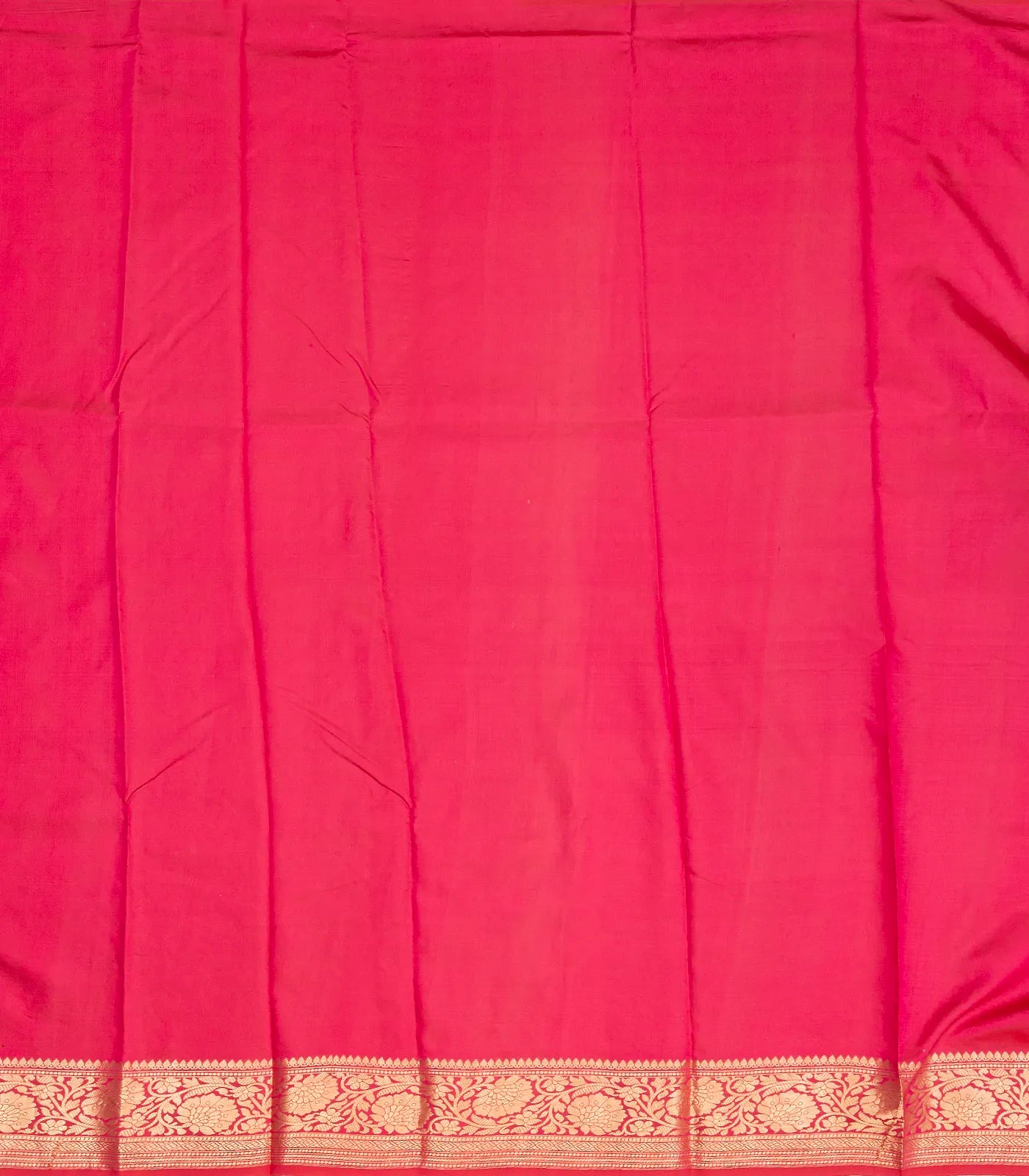 Hot Pink Handloom Banarasi Silk Saree With Gold & Silver Zari Motifs