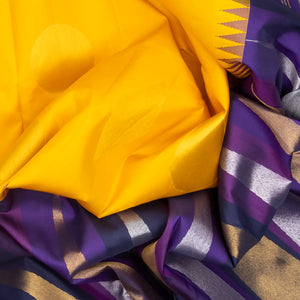 Lemon Yellow Handloom Kanchipuram Korvai Half & Half Silk Saree