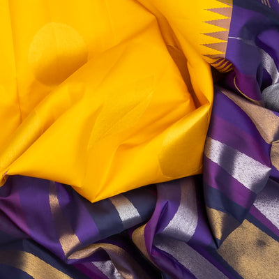 Lemon Yellow Handloom Kanchipuram Korvai Half & Half Silk Saree