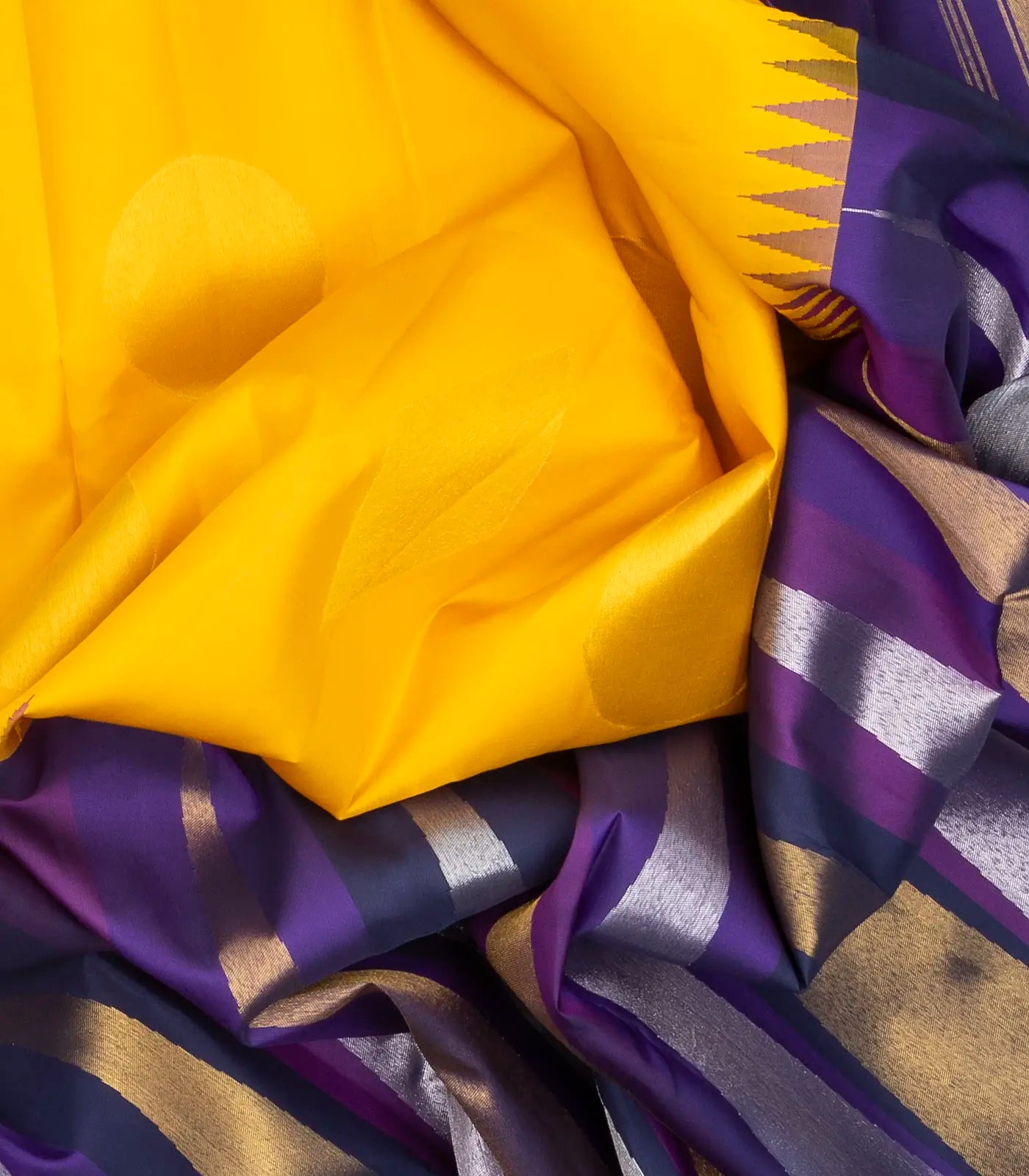 Lemon Yellow Handloom Kanchipuram Korvai Half & Half Silk Saree