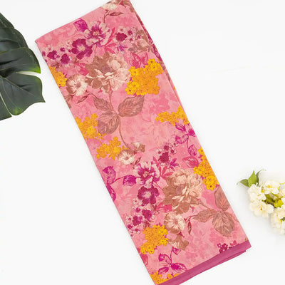 Baby Pink Woven Digital Printed Crepe Silk Saree With Floral Motifs