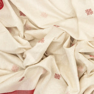 Off White Handloom Bengal Cotton Saree And Floral Buttas