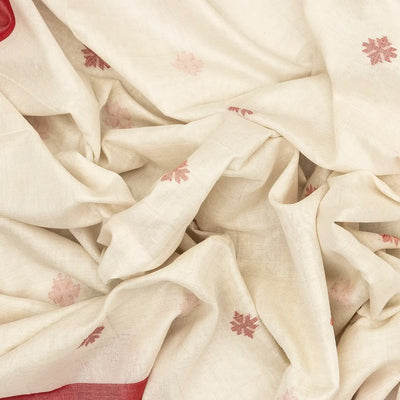 Off White Handloom Bengal Cotton Saree And Floral Buttas