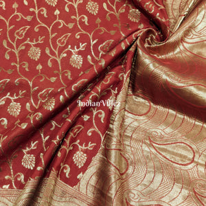 Red-Copper Kadwa Jaal Handloom Banarasi Saree