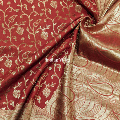 Red-Copper Kadwa Jaal Handloom Banarasi Saree