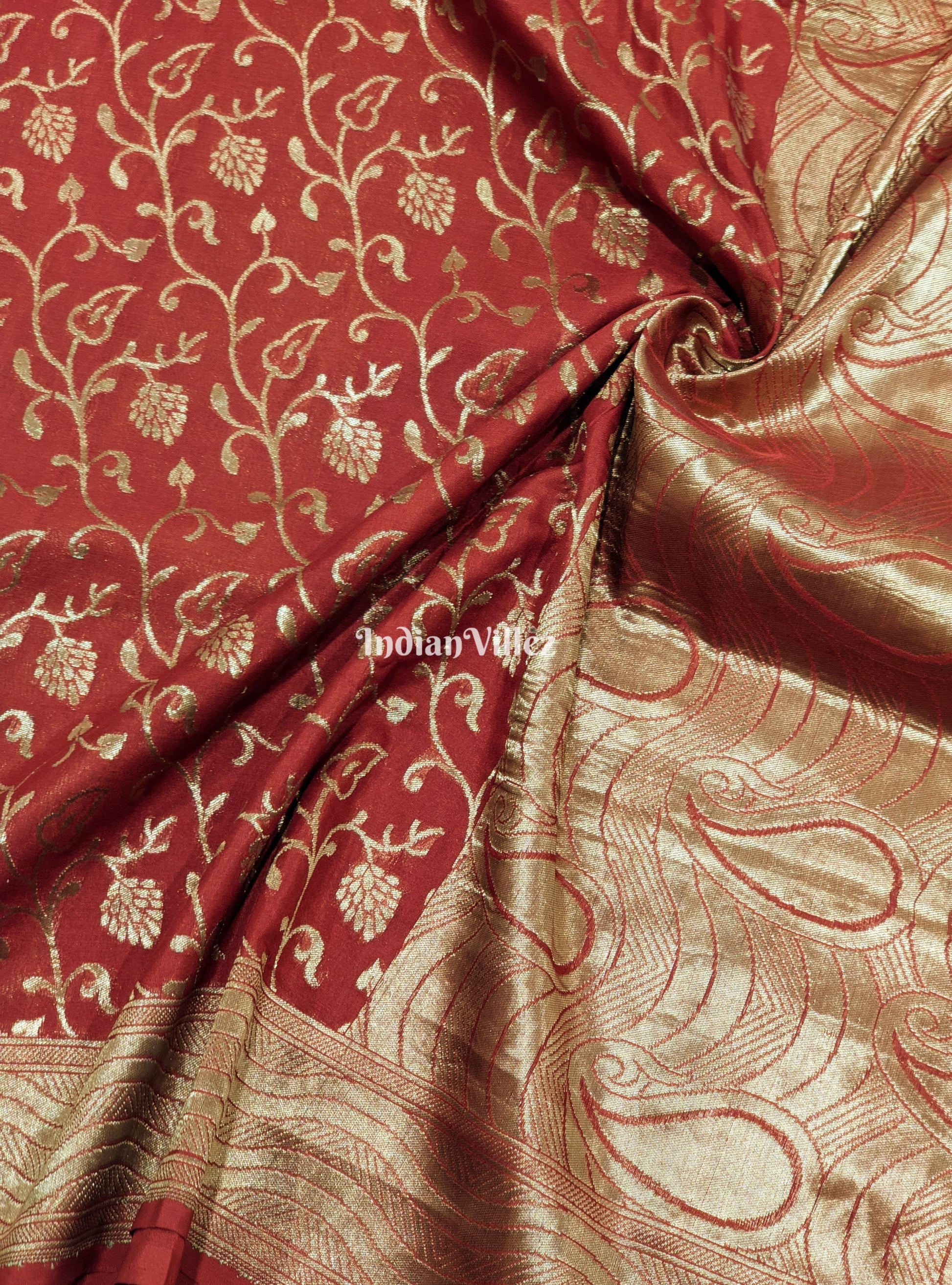 Red-Copper Kadwa Jaal Handloom Banarasi Saree