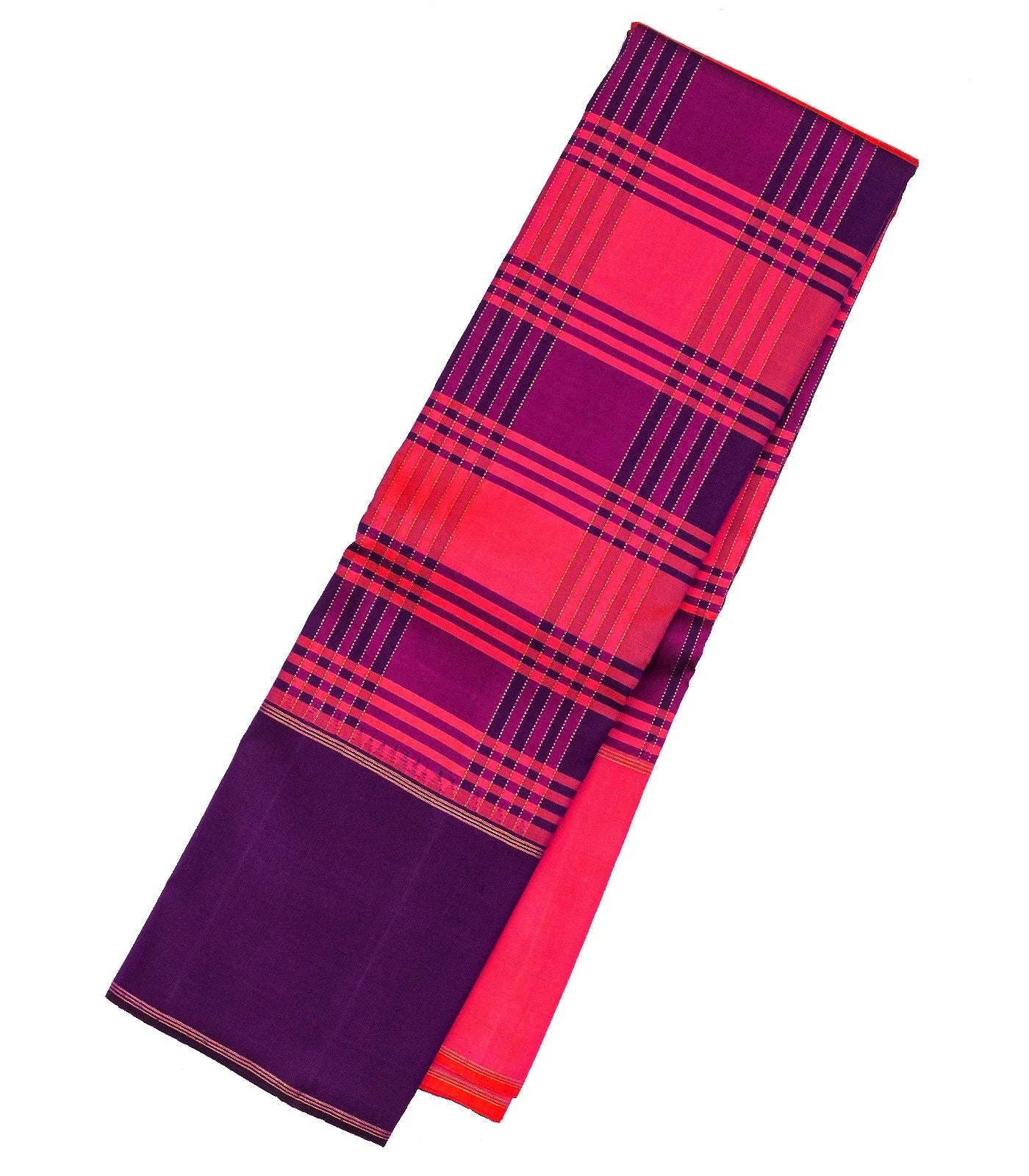 Hot Pink Handloom Kanchipuram Silk Saree With Checks