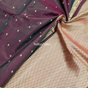 Black Grape & Maroon Dual Tone Katan Silk Banarasi Saree