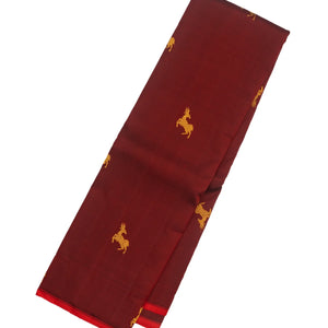 Crimson Handloom Kanchipuram Silk Saree With Deer Zari Buttas