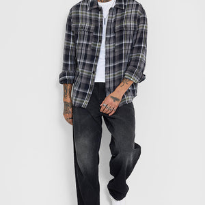 Black Flannel Checks Relaxed Fit Overshirt