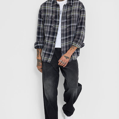 Black Flannel Checks Relaxed Fit Overshirt