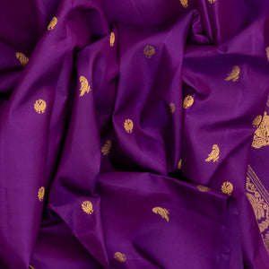 Purple Handloom Kanchipuram Silk Saree With Annam & Kili Buttas