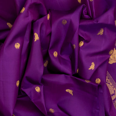 Purple Handloom Kanchipuram Silk Saree With Annam & Kili Buttas