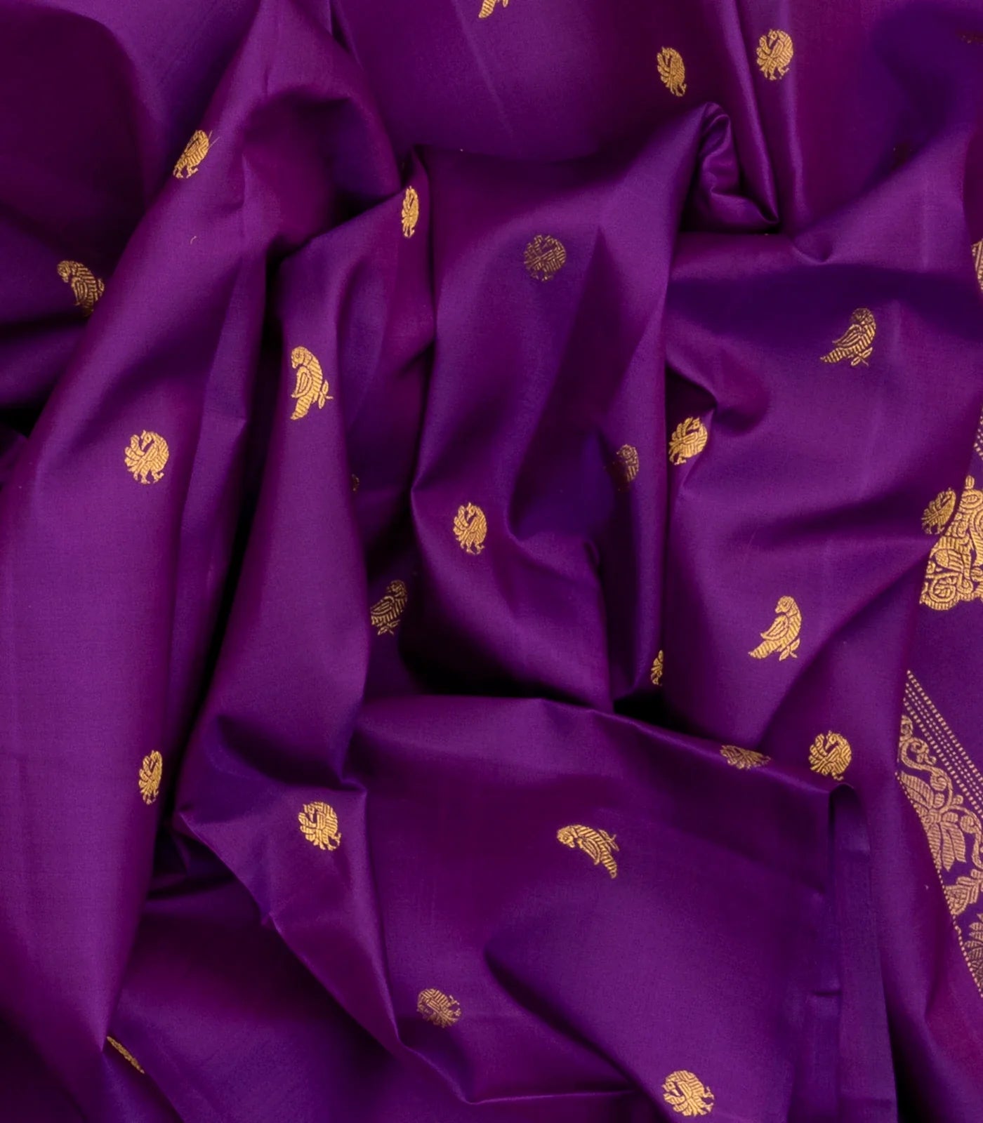 Purple Handloom Kanchipuram Silk Saree With Annam & Kili Buttas