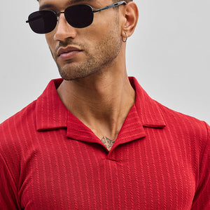 Red Textured Cuban T-Shirt