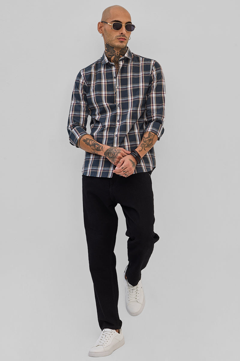 Dark Green Checks Slim Fit Shirt