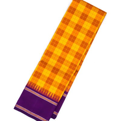 Mustard Handloom Kanchipuram Korvai Silk Saree With Silk Checks