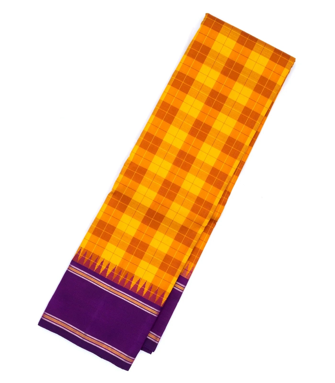 Mustard Handloom Kanchipuram Korvai Silk Saree With Silk Checks