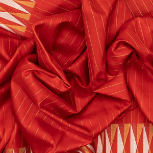 Red Handloom Kanchipuram Silk Saree With Stripes