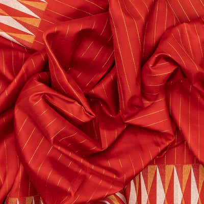 Red Handloom Kanchipuram Silk Saree With Stripes