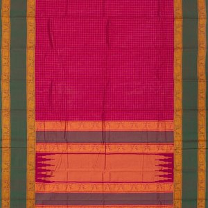 Pink Handloom Kanchi Cotton Saree With Green Border