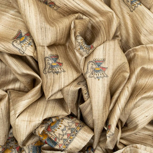 Taupe Handloom Tussar Silk Saree With Printed Floral Motifs