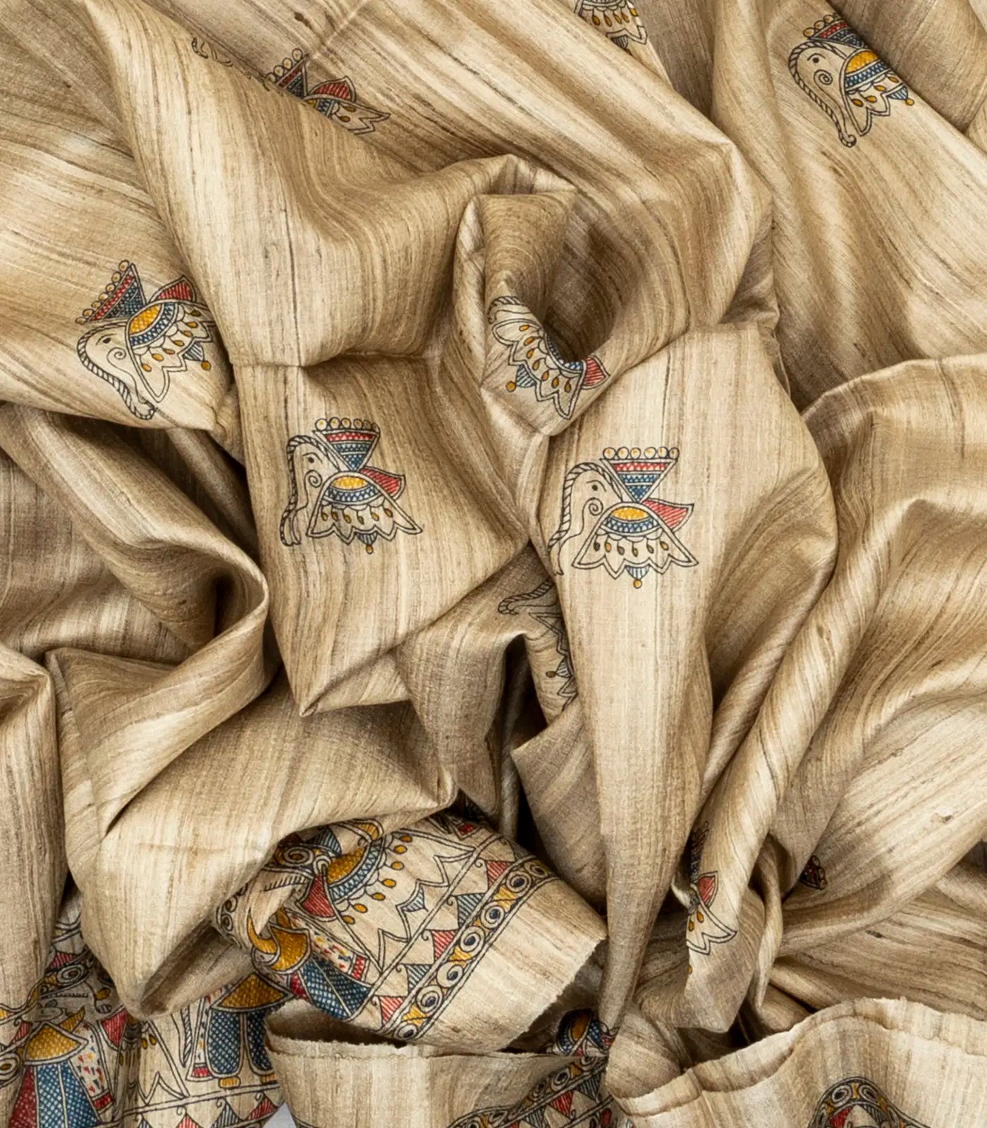 Taupe Handloom Tussar Silk Saree With Printed Floral Motifs