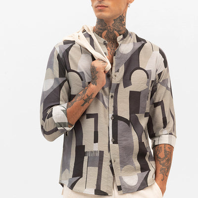 Beige Abstract Mandarin Shirt