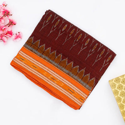 Maroon Orissa Cotton Saree With Tie & Dye Floral Motifs