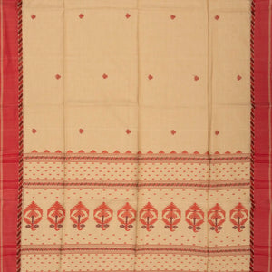 Beige Handloom Bengal Cotton Saree With Red Border