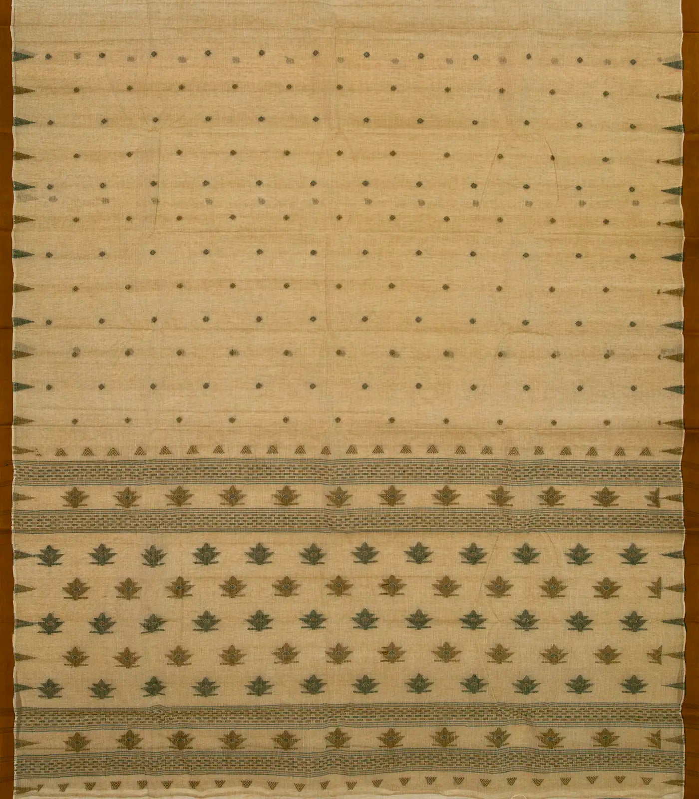 Beige Bengal Cotton Saree With Diamond Motifs