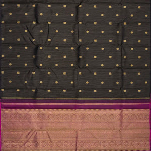 Black Handloom Kanchipuram Silk Saree With Stripes & Buttas