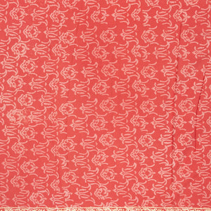 Peach Woven Jaipur Cotton Saree Printed With Cream Floral Motifs