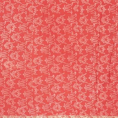 Peach Woven Jaipur Cotton Saree Printed With Cream Floral Motifs
