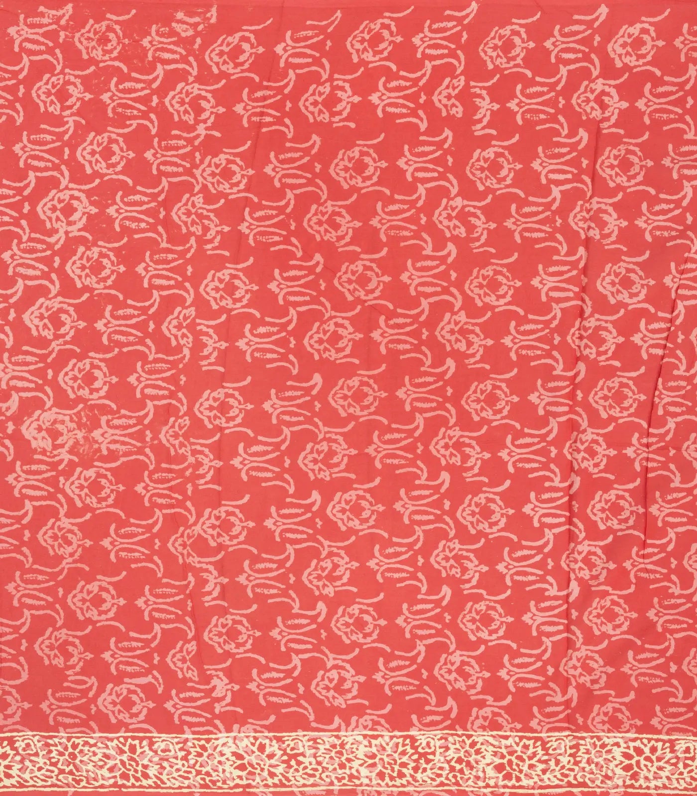 Peach Woven Jaipur Cotton Saree Printed With Cream Floral Motifs