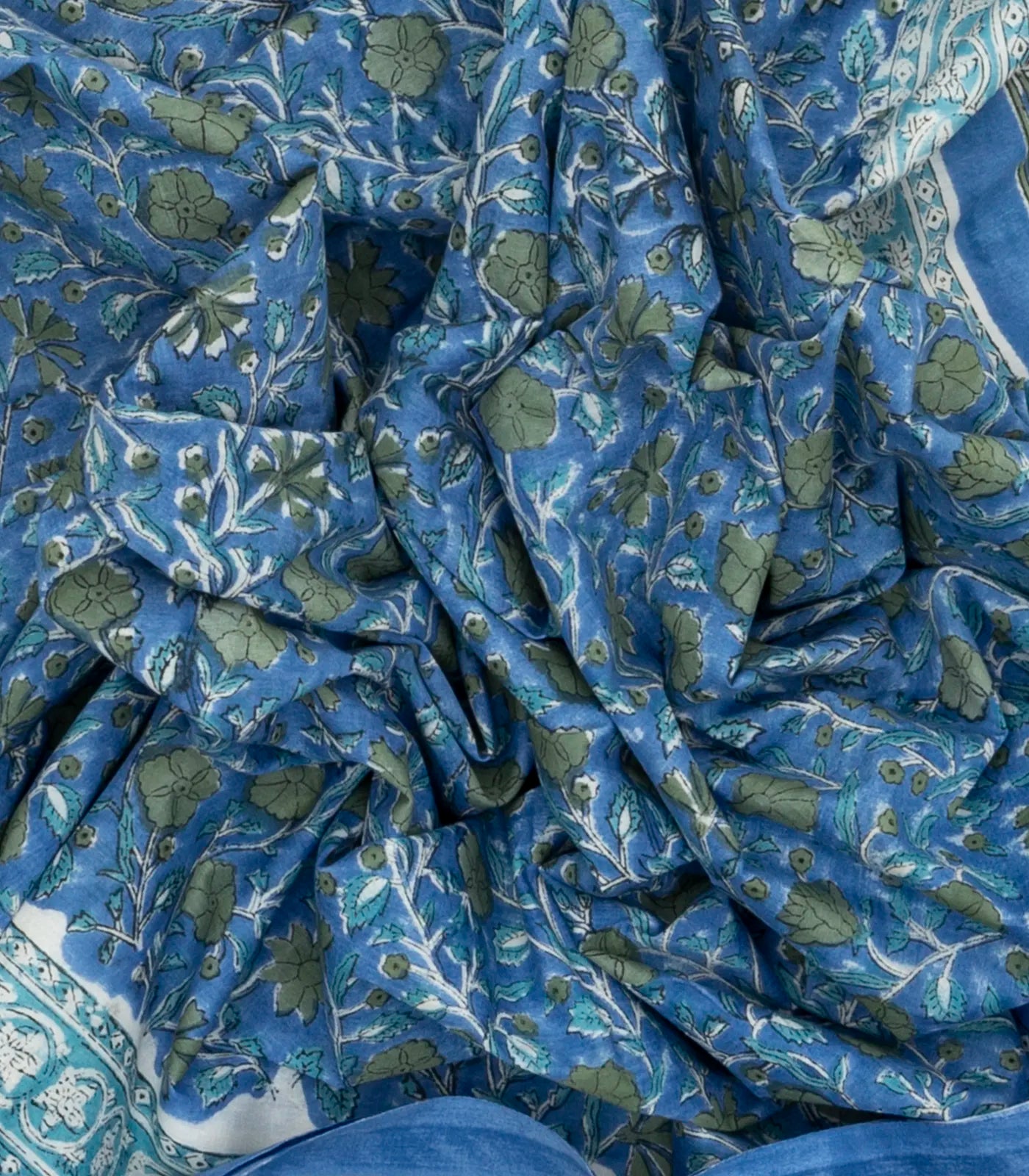Steel Blue Woven Jaipur Cotton Saree Printed With Flower Motifs