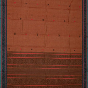 Brown Handloom Kanchi Cotton Saree With Annam & Diamond Buttas